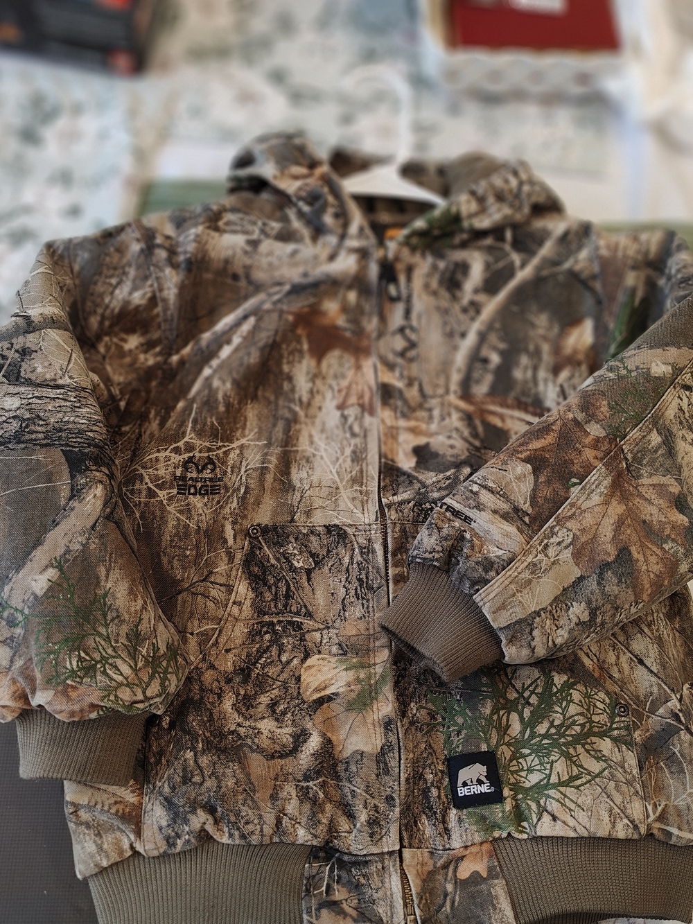 Berne Realtree Edge Kids Olive/Tan Quilted Jacket with Camo Panels